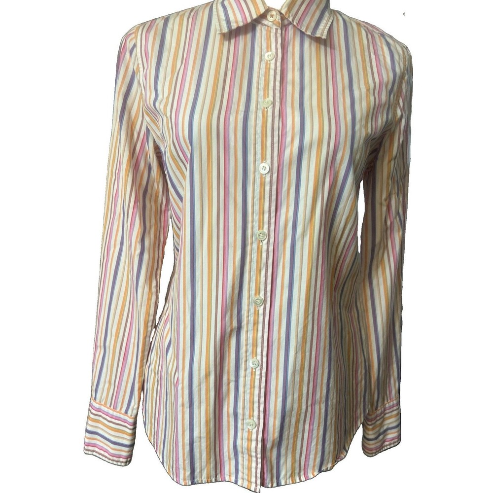 VTG J Crew Slim Fit Womens M Stripe Cotton Multi Button Up Long Sleeve Shirt HKG